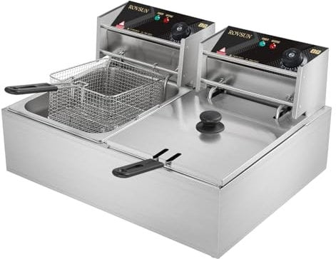 Bonnlo Electric Deep Fat Fryer, 12 Litre/12.7QT Commercial Deep Fryer Easy Clean, Adjustable Temperature Control, Chip Pan with Basket & Lid for Kitchen, Restaurant, 5000W, Stainless Steel