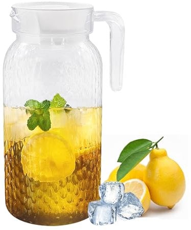 Aleker Jarra de agua de 1 litro con tapa, jarra de plástico, jarra de agua transparente para nevera, jarra de jugo con tapa y boquilla ventilada, jarra con tapa para jugo, leche, té helado
