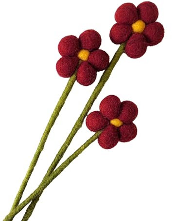 your castle Filzblumen handgemachte Dekoblumen für individuelle Kreationen, nachhaltiges Geschenk, fairer Handel, realistische Kunstblumen, 3 Stück mit dunkelroten Blüten