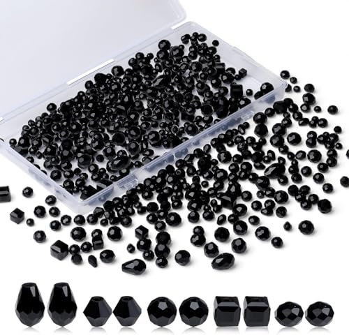 XIANNVXI 800pcs Faceted Black Glass Beads 4/6/8mm Black Beads for Crafting Jewellery Making