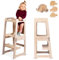 Torre de Aprendizaje Montessori - Torre Aprendizaje Plegable - Incluye 3 percheros Pared Infantiles - Torre de Aprendizaje Plegable Convertible Mesa Silla Montessori- Torre Aprendizaje Madera