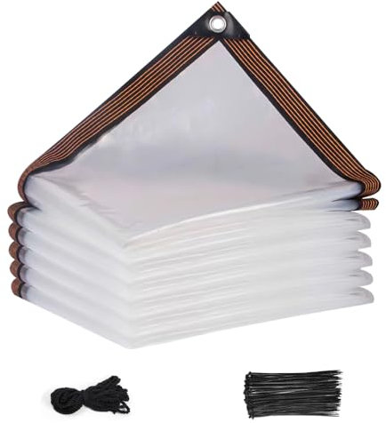 ZOYDP Plane Transparent mit Ösen 1,5m x 2m, Abdeckplane mit Ösen und 15m Bindeseil, Plane Durchsichtig Wetterfest, Abdeckplane Durchsichtig mit 25 Kabelbinder für Outdoor, Balkon, Garten, Gewächshaus