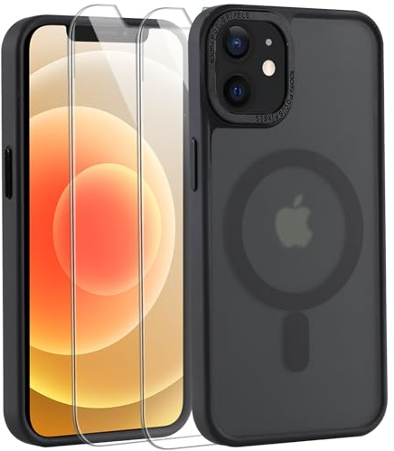 Votvloay Magnétique Coque pour iPhone 11 6,1'' avec 2 Pièces Verre Trempé, Etui Compatible avec MagSafe, Mat Translucide Housse Arrière Antichoc Anti-Rayures Étui pour iPhone 11, Noir
