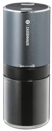ZASSENHAUS elektrische Kaffeemühle MINI MASTER USB | Coffee Grinder Edelstahl mit einstellbarem Mahlwerk | Espressomühle mit Akku, Grau