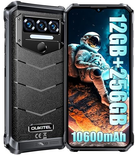 OUKITEL WP38 Rugged Smartphone 2024-12GB+256GB/1TB Expansion 10600mAh Octa-Core Rugged Phone, 6.52''HD+ 13MP Camera Indestructible Phone Android13, IP68/IP69K/Face ID/Fingerprint/NFC/OTG/GPS Black