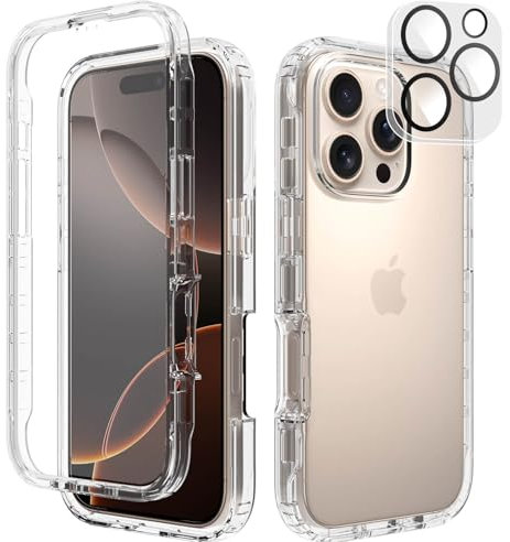 Leedia Kompatibel mit iPhone 16 Pro Hülle 360 Grad mit Eingebautem Displayschutz und Kamera Schutzfolie [9H HD] Stoßfest Schutzhülle Bumper Transparent Case für iPhone 16 Pro 6,3 Klar