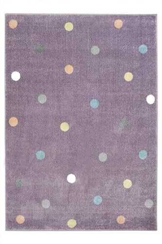 AKCILA Lima rechteckig Kinder Teppich Lila 300x400 cm, Kinderzimmer Kurzflor Teppiche| Kinderteppich Mädchen| Kids Carpet |Spielteppich Kinder Babyzimmer Tepich |gepunktetes Muster |Wohnzimmer Teppich