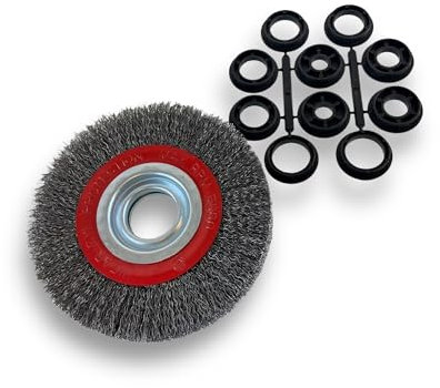 Lot de 3 brosses circulaires ACIER | Ø 150 mm | Epaisseur 2 rangs | Fil dur 0.30 mm ondulé | Alésage 32 mm + réducteur bague 25/22/20/16/12 mm | Touret affûteuse ponceuse | Kibros 235152ATx3
