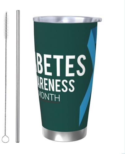 FJQWKLF Noviembre Mes de Concientización sobre la Diabetes Vaso de acero inoxidable con tapa Taza de viaje de 20 oz Taza térmica portátil