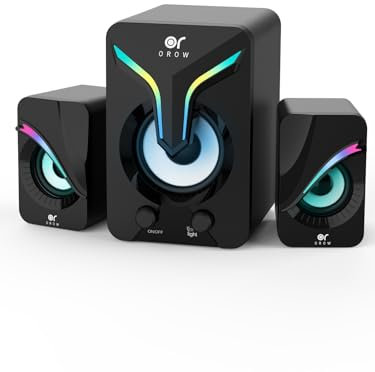 OROW Computer Speakers,Mini PC Speakers with Subwoofer,2.1 Desktop Speakers with RGB Lights,USB Powered, Stereo Sound,Gaming Speakers with 3.5mm Aux Cable for Monitor/Laptop/Tablet(S212)