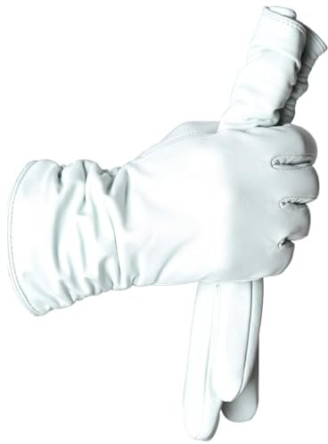 Damen Schaffell-Lederhandschuhe plus Velours, kurz, Touchscreen-Lederhandschuhe, warm, Weiß, Standard 8,5