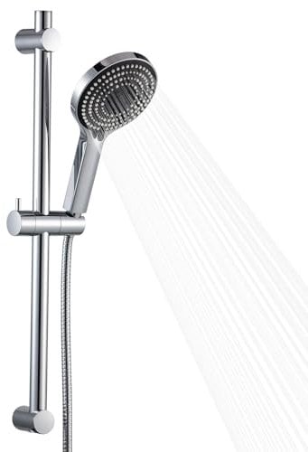 OFFO Saliscendi Doccia,Asta Doccia 60 cm,Saliscendi Doccia con Soffione,Asta Doccia con Soffione e Doccetta con 6 Tipi di Getto e Flessibile da 1,6 m,Cromo