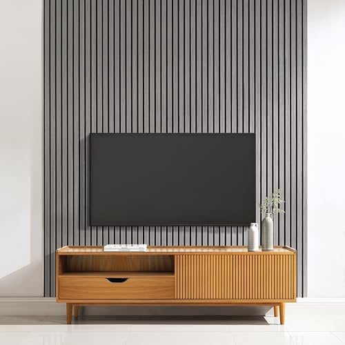 Home Treats Wall Panel Wood Slat | Decorative Wooden Panelling 3D Slatted Acoustic Sound Absorbing Ceiling or Wall Slats (Light Grey, 200 x 60cm (1 Pack))