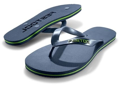 Festool Flip-Flops TOSD-FT1-M - Badeschuhe Zehentrenner | Unisex-Sandale in Dunkelblau/Neongrün, Größen S/M/L, mit Festool-Logo-Sohle und Netztasche