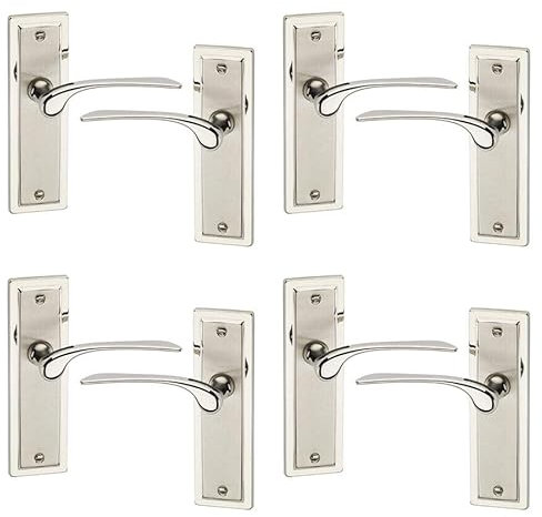 URBNLIVING 6 or 4 Pcs 159mm Length Como Dual Metal Door Fittings Handles Lever Set, Polished Satin Plain, Fire, Stain & Scratch Resistant for All Types Interior Exterior Doors with Easy Fixings Tools