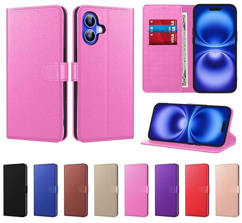New Horrizon Luxury Case for iPhone 16 6.1-Inch Leather Phone Case Cover,[Life time Support], PU Faux Leather Wallet Book Folio Flip Magnetic Shockproof Case with Card Slots & Kickstand (Pink)