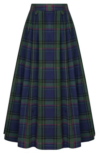SCARLET DARKNESS Damen Rock Langer Plaid Elastische Taille Mittelalter Rock | A-Linie Rock Damen Herbst Gothic Halloween Rock Steampunk Rock
