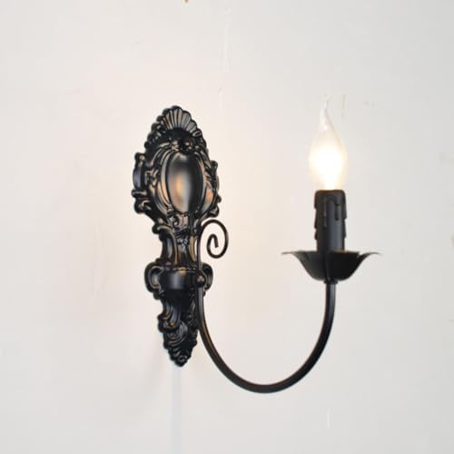 LOGT Vintage Wandlampe Innen 2 Flammig Wandleuchte Schwarze Retro Industrial Wandbeleuchtung Glas Lampenschirm Kerze Form Deko Lampen Max 40W Metall für Schlafzimmer Badezimmer Wohnzimmer,1