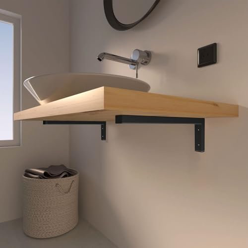 MLOQI 4 Piezas Escuadras para Estanterias, Soportes para Estantes, Escuadras Metalicas de L, Soportes de Pared para Lavabo con Tornillos Capacidad de Carga 50 kg (Negro 30 cm)