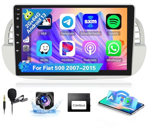 [8Cores 2G+64G] Hikity Autoradio Navi Für FIAT 500 2007-2015 Android 15 9Zoll Touch Display mit FM RDS 32EQ 59UI Wireless Carplay Android Auto GPS WiFi Bluetooth MIC (Beige)