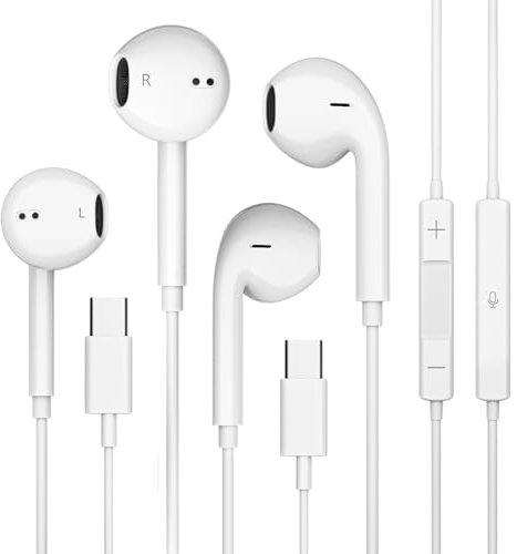 JYCHEYI White USB C Headphones Wired for iPhone 15 Series, for iPad Pro Air 5/4/Mini 6/iPad 10th, Type C Earbuds for MacBook Pro/air, Control Microphone, Volume, Music, 2 Pack