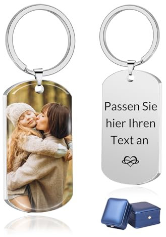 AAQ Personalisierter Schlüsselanhänger mit Foto - Personalisierte Foto Namen Schlüsselanhänger für Männer Frauen, Personalisierte Fotogeschenke (04-Silber)