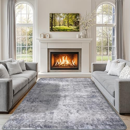 AiAngu Abstrakte Teppich Schlafzimmer 140x200cm, Super Weicher Wohnzimmerteppich für Esszimmer Schlafzimmer, Waschbar rutschfest Kunstwolle Teppiche(Grau/Blau)