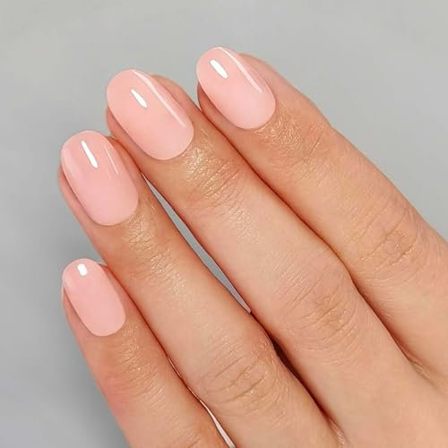 MOYOU LONDON Press On Nails - Short Oval Pink False Nails with Glue, 32 Pcs in 16 Sizes Soft Gel Fake Nails, Reusable Natural Stick On Nails for Women, Cotton Candy
