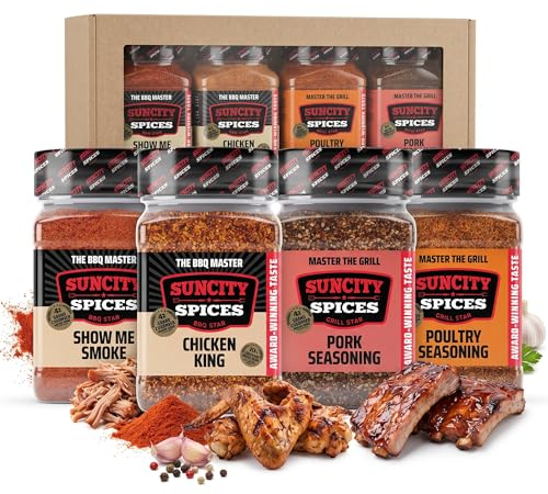 SunCity BBQ Rub All Star Set 4x250g - Grill Gewürzmischung für Ribs, Pulled Pork, Geflügel & mehr - Preisgekrönt bei internationalen Meisterschaften - Grill Geschenke für Männer
