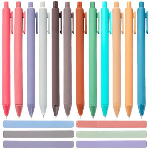 MOTIBACK Kugelschreiber Set – 12 Stück 0,7 mm schwarze Kugelschreiber & 6 Pastell Textmarker, Schreibgeräte für Schule, Büro & Studium (Morandi)