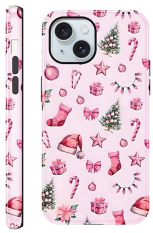 Xylota Weihnachten Handyhülle für iPhone 15 6,1'' Hülle, Aesthetic Christmas Weihnachtsbaum Muster Design Weihnachtshülle Schutzhülle, Silikon Mädchen Frauen Weihnachts Case, Geschenke 01