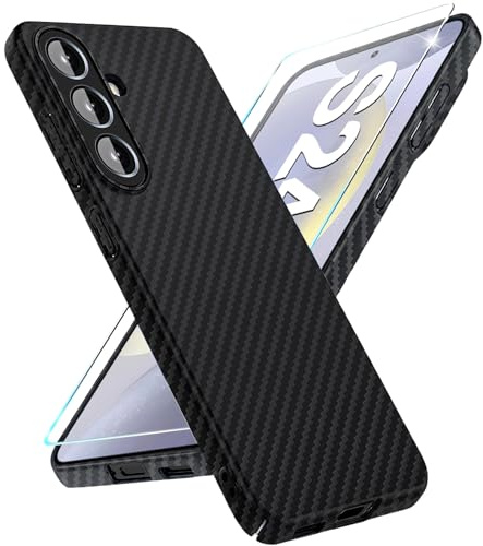 für Samsung S24 Hülle Carbon mit Schutzfolie Handyhülle S24 5G Hart Case Ultra dünn Hybrid PC Schutzhülle für Samsung Galaxy S24 Hüllen 360 Grad Stoßfest Slim Cover (Schwarz)