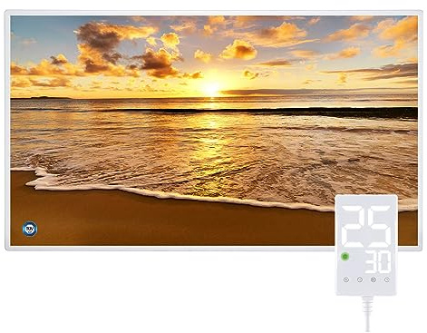 Hocosyme Chauffage Infrarouge 600 Watts Avec Thermostat Tactile, Montage Mural du Radiateur Infrarouge - 1-3 Minutes à une température de fonctionnement Jusqu'à 120 Degrés - PA