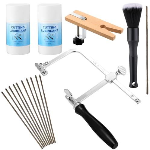 Lothee 4 In1 Jeweler Saw Set Include Saw Frame 144 Blades Clamp Lubricant | Jewelry Saw Kit for Metal Wood Cutting Precision Cutting Tool Craftsmen Makers Woodworking Jewelry Making Craft Hobby Use