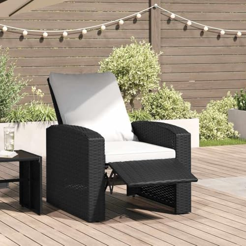 Yunovire Gartensessel Schwarz Poly Rattan, Verstellbar mit Kissen, Robuster Stahlrahmen, 74x80,5x93 cm, für Terrasse, Balkon, Garten, bequemer Relaxsessel