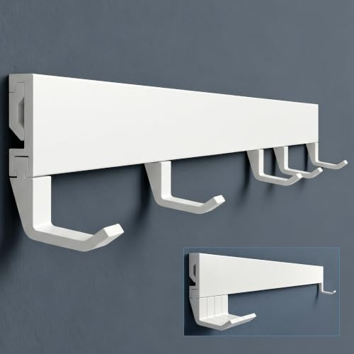 doporro Garderobenleiste Weiß, Wandgarderobe mit 5 verschiebbaren Haken | Garderobenhaken und Kleiderhaken aus Aluminium, Hakenleiste für Flur, Bad und Küche, Stalo-10