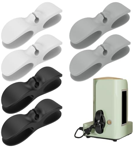MOLZINY 6 Pezzi Organizer per Cavi Autoadesivo Avvolgicavo Clip Porta Cavi Guida Cavi Riduttore di Lunghezza per Elettrodomestici da Cucina (Nero, Bianco, Grigio)