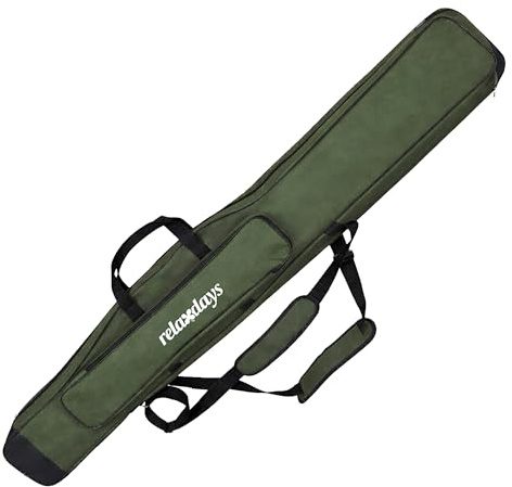 Relaxdays Angeltasche, Rutentasche, 150cm, für 3 Ruten, 5 Fächer, olivgrün | gepolstert, Angelzubehör, groß, 1200D Oxford