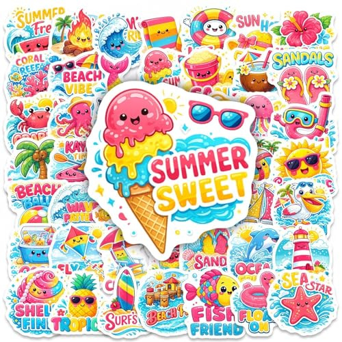 SANYUANHE 100 Stück Bunte wasserdichte aufkleber sommerurlaub,Sommer surfboard strand aufkleber,Hawaii ocean stickers,Tropical palm tree watermelon stickers für koffers,fietsen,auto's,tablets,volwasse