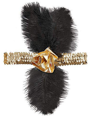 W WIDMANN MILANO Party Fashion - Stirnband 20er Jahre, Pailletten mit Blume und Federn, Charleston, Flapper