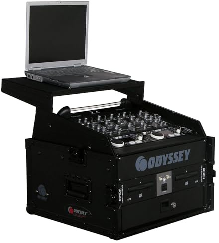 Black 10U Top Slanted 4U Bottom Vertical Pro Combo Rack with Glide Platform