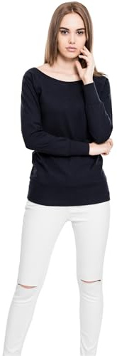 Urban Classics Damen Sweatshirt Ladies Wideneck Crewneck, Gr. 40 (Herstellergröße: L), Schwarz (Black 7)