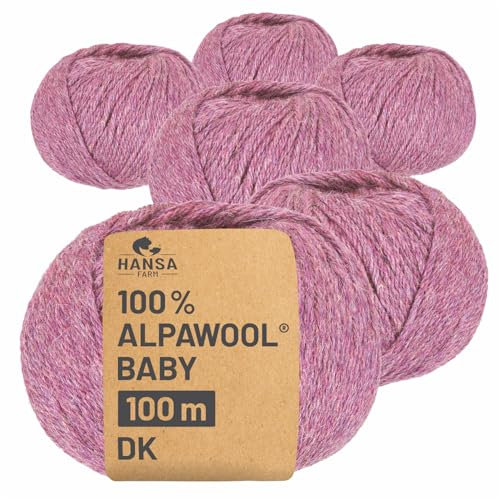 HANSA-FARM | 100% Baby Alpakawolle in 50+ Farben (kratzfrei) - 300g Set (6 x 50g) - weiche Alpaka Wolle zum Stricken & Häkeln in 6 Garnstärken by Hansa-Farm - Beere Heather (Rosa-Lila)
