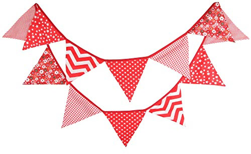 G2PLUS Rot Stoff Wimpelkette, Doppelseitig Stoff Wimpel Girlande, 3.3M Wimpelkette Stoffgirlande mit 12stk Girlande Wimpeln für Kinderzimmer Drinnen & Draußen Party