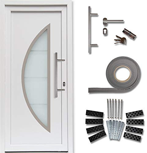 kuporta Kunststoff Haustür Ramos Türen 88 x 200 cm DIN rechts weiß mit Stoßgriff-Set Montageset Fugendichtband