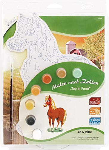 MAMMUT 113004 - Malen nach Zahlen Top in Form, Tiermotiv, Pferd, Komplettset mit bedruckter und gestanzter Malvorlage, 7 Acrylfarben und Pinsel, Malset für Kinder ab 5 Jahre