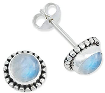 Ohrstecker 925 Silber Mondstein weißer Stein schimmer Edelstein Ohrringe echt Silber Damen Sterling Silber Stecker Geschenk(MOS-025-04)