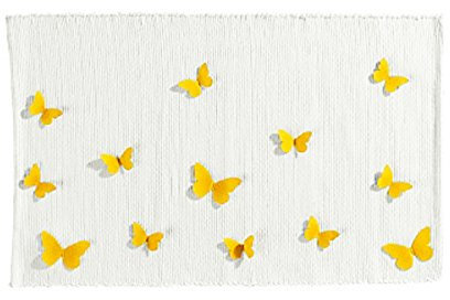 Primavera Handwebteppich, Kelim, Farbe Gelb, Design Schmetterlinge, Waschbar, Maße LxB 150x80 cm