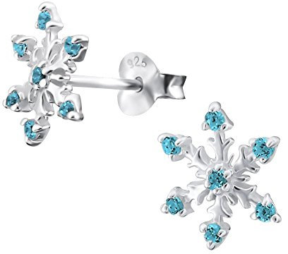 Élégant Petit Argent sterling Flocon de neige Boucles d'oreilles incrusté de pierres d'oxyde de zirconium bleu