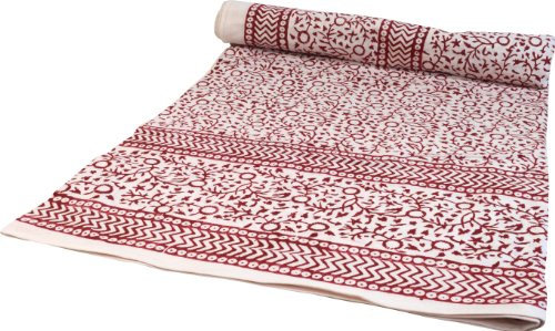 GURU SHOP Blockdruck Tagesdecke, Bett & Sofaüberwurf, Handgearbeiteter Wandbehang, Wandtuch - Design 6, Baumwolle, Size:Single 150x200 cm